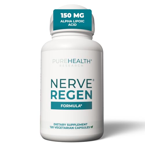 PUREHEALTH RESEARCH Nerve Regen Formula - Nerve Support Supplement for Feet & Hands - with Alpha Lipoic Acid ALA, Benfotiamine, Acetyl L-Carnitine, Riboflavin, Vitamin B6, B12, D3 & More- 120 Capsules