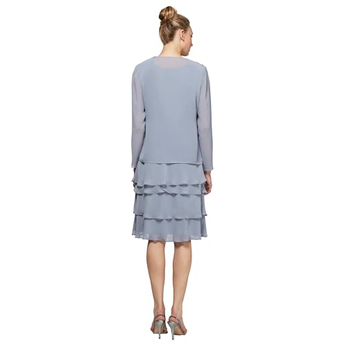 Image of S.L. Fashions Women's Mother of The Bride Tiered Jacket Dress with Shoulder Embellishment