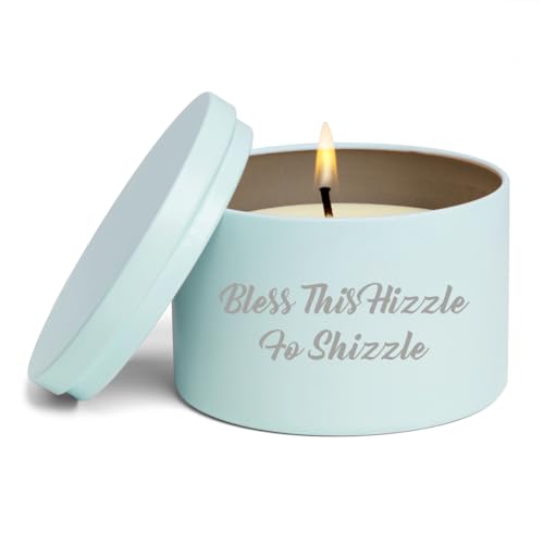 Scented Candle Gift 8oz with Lid Bless This Hizzle Fo Shizzle Funny Housewarming New Home Owner (Lavender - Blue)