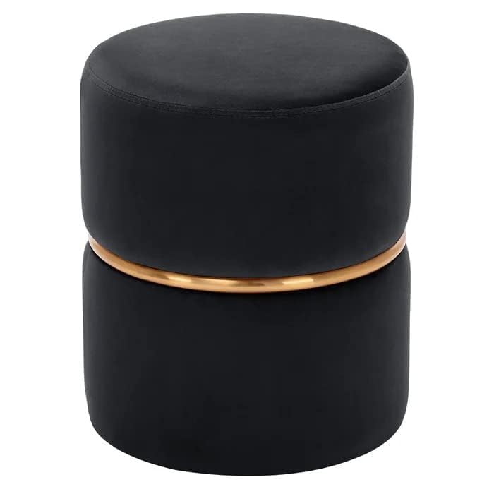 Image of Wooden Puffy Stool for Living Room Round Footstool - Ottoman Stool for Living Room Furniture Round Ottoman - Sitting Pouffe Ottoman Stool /Room Dcor /Office Stool - Black