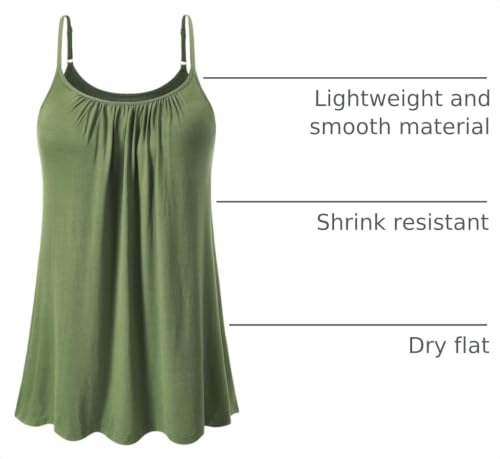 Image of Air Curvey Camisole for Women Bulid in Bra Casual Flowy Cami Adjustable Spaghetti Strap Tank Top Pleated Loose Fit S-XXXXL