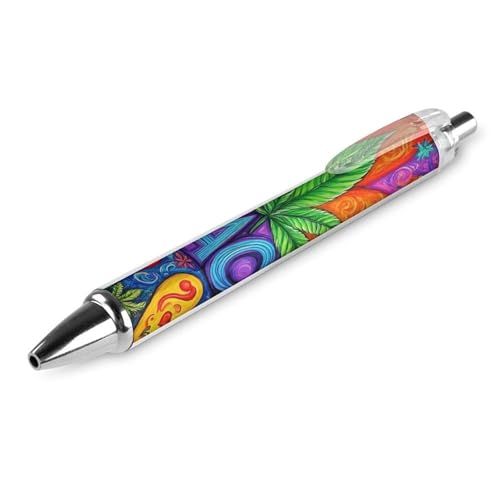 Meaudiwes Fashion Office Ball Pen Unisex 0.5mm Fine Point Black Ink Smooth Writing Pen Peace And Love Colorful Flower Weed Leaf