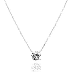 Gargantilla Oro Blanco Y Circonitas PAVOI Solitario de Cristal de Swarovski Chapado en Oro de 14K con Collar de Gargantilla Delicada de 1,5 Quilates (7,3 mm) | Collares de Oro Blanco para Mujer