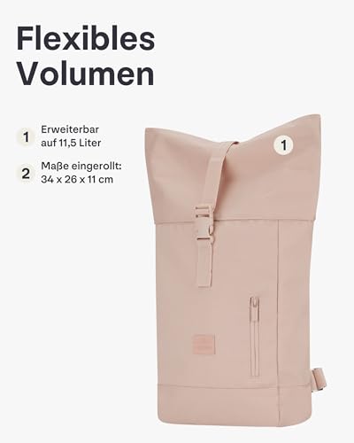 Johnny Urban Rucksack Damen & Herren Klein Rosa - Robin Small - Kleiner Rolltop Daypack mit 12 Zoll Laptopfach - Tagesrucksack für Uni City Business - Wasserabweisend