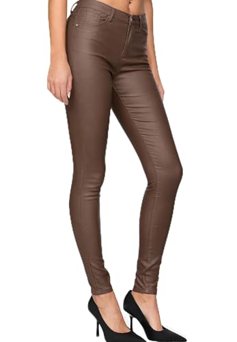 Elara Damen Hose Kunstleder Push Up Effekt Chunkyrayan DJ290-29 Café-44 (2XL)