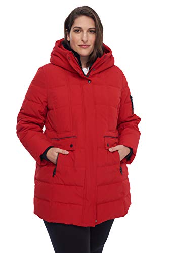 Alpine North Women's Plus Size Vegan Down Mid-Length Parka Coat (1X, Crimson)