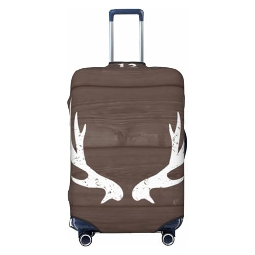 Vintage Rustic Hunting Deer Antler Wood Luggage Cover, Protective Washable Suitcase Cover - Travel High Elastic Fibers Suitcase Protector Fits Small
