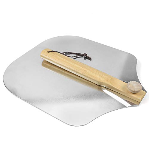Vodche Aluminum Pizza Peel 12 x 14 Inch Pizza Spatula with Foldable Wood Handle, Easy Storage Pizza Paddle Pizza Turning Tool for Homemade Pizza and Baking Bread - Thumbnail 4