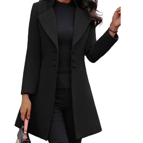 La mejor comparación de Abrigos para Mujer - los preferidos. 43 SUWIAKLALL Abrigo de manga larga para mujer, elegante y a la moda, mantente elegante y cálido en otoño e invierno, abrigos de poliéster de amplia aplicación, negro m