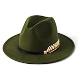 HUDANHUWEI Women's Wide Brim Fedora Panama Hat with Metal Belt Buckle Green-1