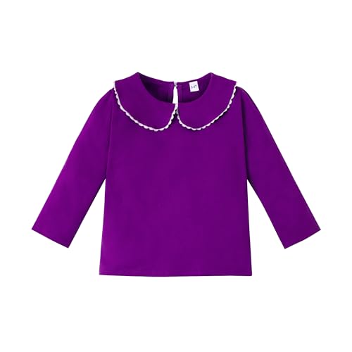 LYSMuch Toddler Baby Girl Long Sleeve Collar Shirt Peter Pan Blouse Lace Undershirt Top Solid Color Clothes(2-3T,Deep Purple)