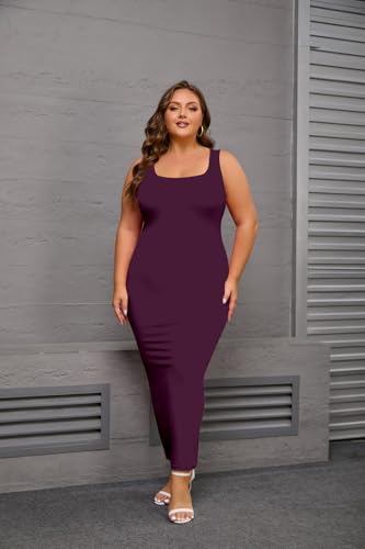 Image of YeGine Women Plus Size Sleeveless Bodycon Maxi Dresses Sexy Slim Tank Dresses