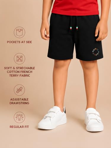 Image of Pilolo Kids Soft Cotton Terry Lycra Adjustable Drawstring Pocket Shorts for Boys