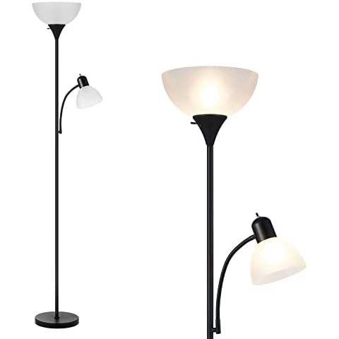 Floor Lamp with Reading Light, Tall Lamp for Living Room Corner, Pole Lamp Standing Lamp Tall Light for Living Room, Bedroom, Corner, Den, Office. No Bulbs (2 Head) Cover