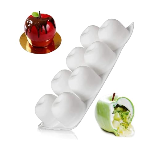 CUEMOON Moule en Silicone 3D en Forme de Pomme, Moule à Gâteau en Silicone avec 8 Cavités, pour la Préparation de Bombe Chocolat Chaud, Gâteaux, Gelée,...