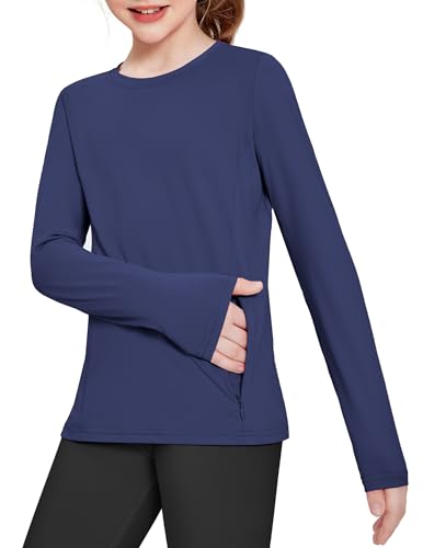 Zaclotre Girls Long Sleeve Shirts with Zipper Pockets Quick Dry Athletic Workout Tops for Kids Sport Performance Clothes - Main Image