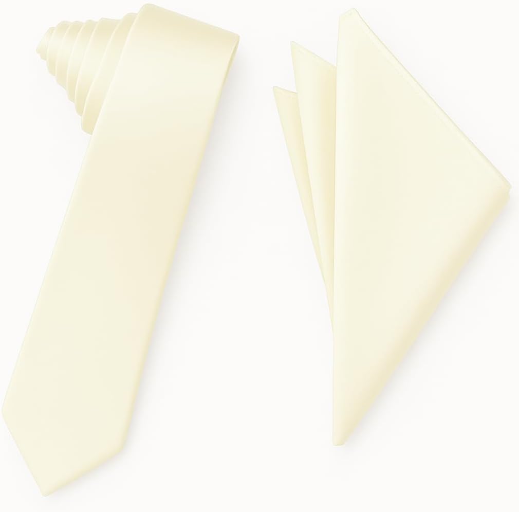 Oliver George 2.75" Men’s Solid Skinny Slim Narrow Casual Necktie Handkerchief Set for Suit Tuxedo Wedding Prom