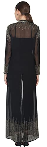 Image of Matelco Women Georgette Floor Length Hand Embroidered Embellished Longline Front Open Shrug Dress