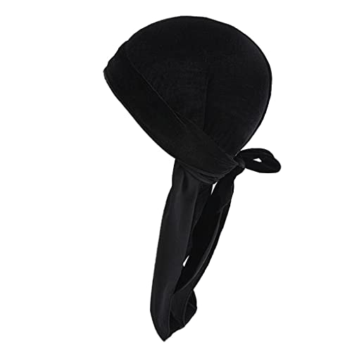 Milageto Durag - Sombrero tipo bandana de terciopelo liso para mujer, transpirable, Negro , Talla única