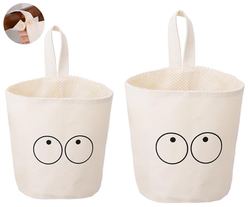IHOMAGIC 2Piezas Cesta Almacenaje Pequeña, Cesta Colgante con Hebillas de Resorte, Cestas Almacenaje Colgante Plegable de Tela, Caja Portatil para Pañuelos, Cesta Organizadora para BañO, Cocina, Beige