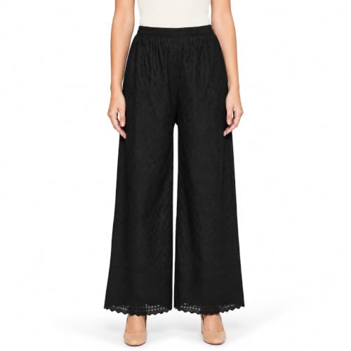 Image of Vastraa Fusion Women's Regular Fit Cotton Chikan Palazzo