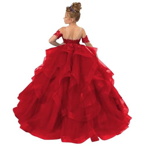 Flower Girl Dresses for Wedding Puffy Tiered First Communion Dress Off Shoulder Pageant Dresses Ball Gown for Girls