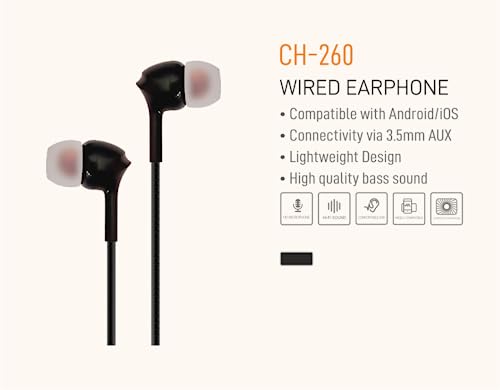 Image of Mcare Tessco CH-260 Wired in Ear Earphone with Mic, 10mm Driver, Clear Sound & Call Qulity. 3.5mm Audio Jack, Compatible with All Samsung /Oppo /Vivo /Xiaomi and Old Keypad mobiles.