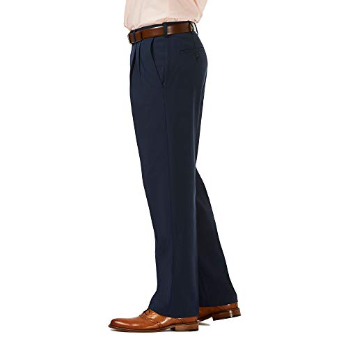 Haggar Mens Cool 18 Pro Classic Fit Pleat Front Hidden Expandable Waist with Big & Tall Sizes Casual Pants, Navy, 36W x 34L US — view 3