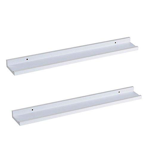 O&K FURNITURE Set of 2 Picture Wall Ledge for Photo Frames, Floating Wall Shelf, (White, 18.9 Inches)