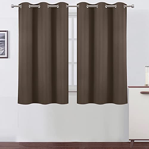 Image of LEMOMO Chocolate Brown Blackout Curtains 38 x 54 Inch Length /Set of 2 Curtain Panels /Thermal Insulated Room Darkening Blackout Curtains for Bedroom