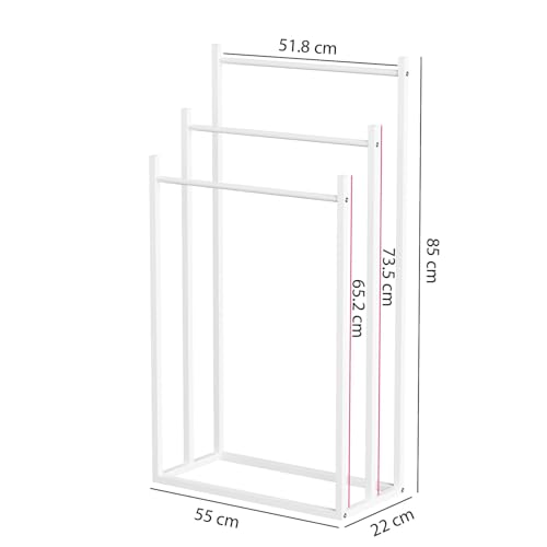 Image of Lukzer Premium Metal Towel Rack | 3-Bar Sturdy Free-Standing Garment Organizer Stand | Multi-Functional & Versatile for Towels, Clothes, and Accessories (MGS-007 /White /45x22x85 cm)