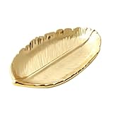 HEALEEP Goldfarbenes Keramik Schmucktablett mit Blattdesign Kleiner Schmuckständer Langlebiges Ablagetablett für Schmuckaufbewahrung und Dekoration