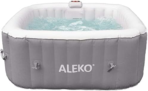 ALEKO Inflatable Hot Tub Spa with 1200W Heater & 130 Bubble Jets - Portable Hot Tub with Digital Controls, Filter Pump & Cover - Gray, 160 Gal - 4 Person (Square)