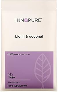 INNOPURE Biotin Tablets 12000mcg with Coconut - Hair Growth Supplement - Vegan Society Certified (180 Tablets) 6 Month Supply, UK Made by Innopure