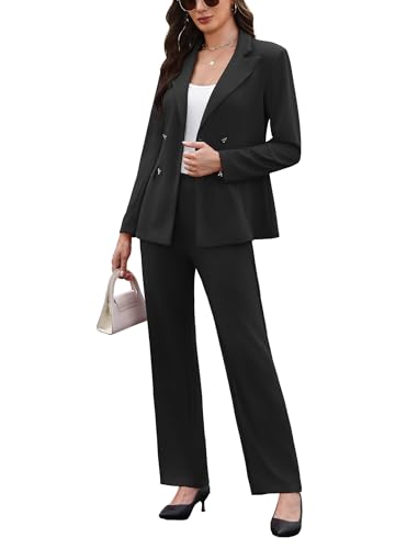Pant Suits for Women Dressy Business Casual Outfits Long Sleeve Blazer Jacket Wide Leg Pant Sets Work Office Suits2