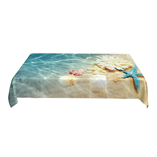Mutakin Beach Coral Seashell Tablecloth Summer Table Cloth Washable Rectangle Table Cover For Decoration Kitchen Dining Room 60X90 Inch #TOP2
