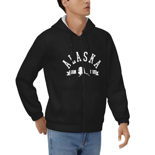 Alaska Est. 1959 State Map Hoodies Full-Zip Sweater Pullover Casual Hooded Sweatshirts With Pockets For Mens2