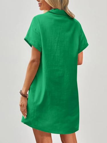 Image of Zeagoo Womens Cotton Shirt Dress Summer Casual Short Sleeve Button Down Beach Cover Up Shirts with Pockets