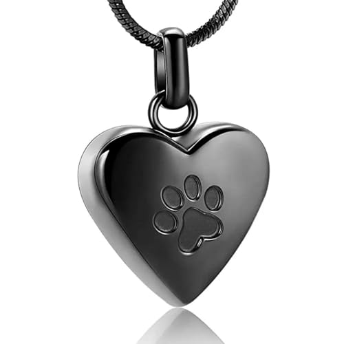 GJASCHGXC 足跡ハート型火葬ペンダントネックレス メモリアル骨壷ジュエリー ペットの遺灰を入れる ブラック