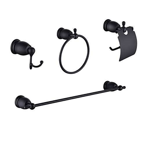 LANC Bathroom Hardware Accessories Sets 4-Pieces Bathroom Hardware Set Hook Toilet Paper Holder Towel Ring 24 Inch Single Towel Bar Brass and Stainless Steel Wall Mount Matte Black TM62E-4S LANC Bathroom Hardware Accessories Sets 4-Pieces Bathroom Hardware Set Hook Toilet Paper Holder Towel Ring 24 Inch Single Towel Bar Brass and Stainless Steel Wall Mount Matte Black TM62E-4S