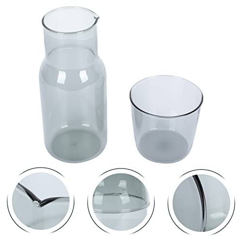 WINOMO Bedside Night Water Carafe Set Glass Pitcher Hot Cold Beverage Water Carafe Water Jug with Tumbler Glass for Bedroom Bathroom Grey - Image 2