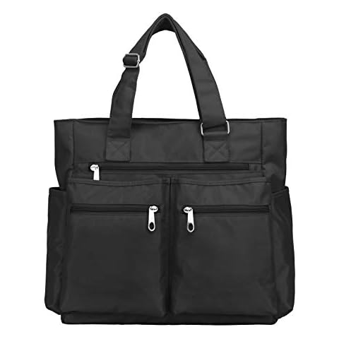 Canvas Tote Bag Waterproof Nylon Multi Pocket Shoulder Bags Laptop Work Bag Teacher Purse and Handbags for Women & Men (Black) Cover
