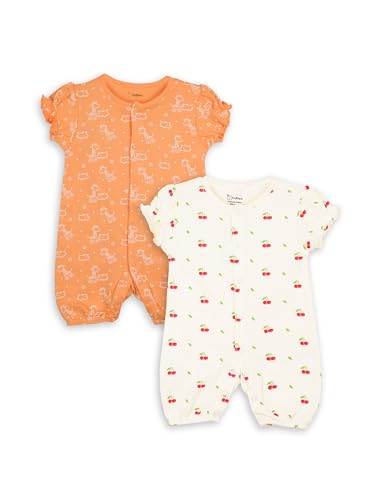 Image of Kidbea Organic Cotton Baby Romper for Infant Girls Front Button Half Sleeve Jumpsuit | Cute Printed Newborn Baby Girl Daily Comfort Wear