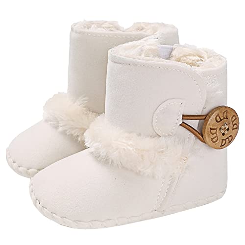 Maleris Infant Newborn Booties Baby Girls Boys Snow Boots Soft Sole Fleece Lining Buttons Baby Boots Toddler Winter Warm Prewalker Crib Shoes Meter White-01 6-12 months