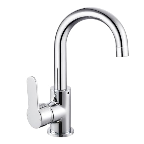 HPWVKVDB Grifos para lavabo de baño, grifos de lavabo giratorios, grifo mezclador monomando para lavabo, grifo monomando para lavabo de baño con grifo de agua fría y caliente, cromado