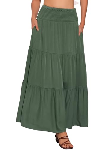 Allegra K Summer Maxi Skirt for Women's 2025 Casual Elastic Waist Flowy Tiered Boho Beach Long Skirts
