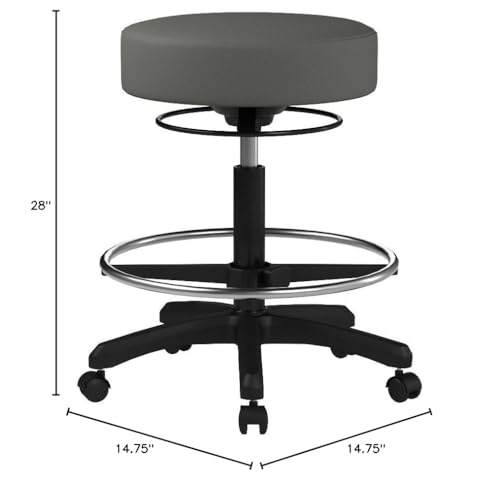 Image of Perch Life Height Adjustable Stool with Foot Ring | Medium Bench Height 20.5-28 inch | Charcoal Vinyl