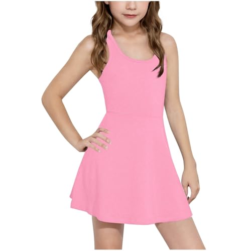 Tennis Dress for Girls Sleeveless Cute Plain Athletic Dress Elastic Waist A-Line Workout Golf Sports Dresses