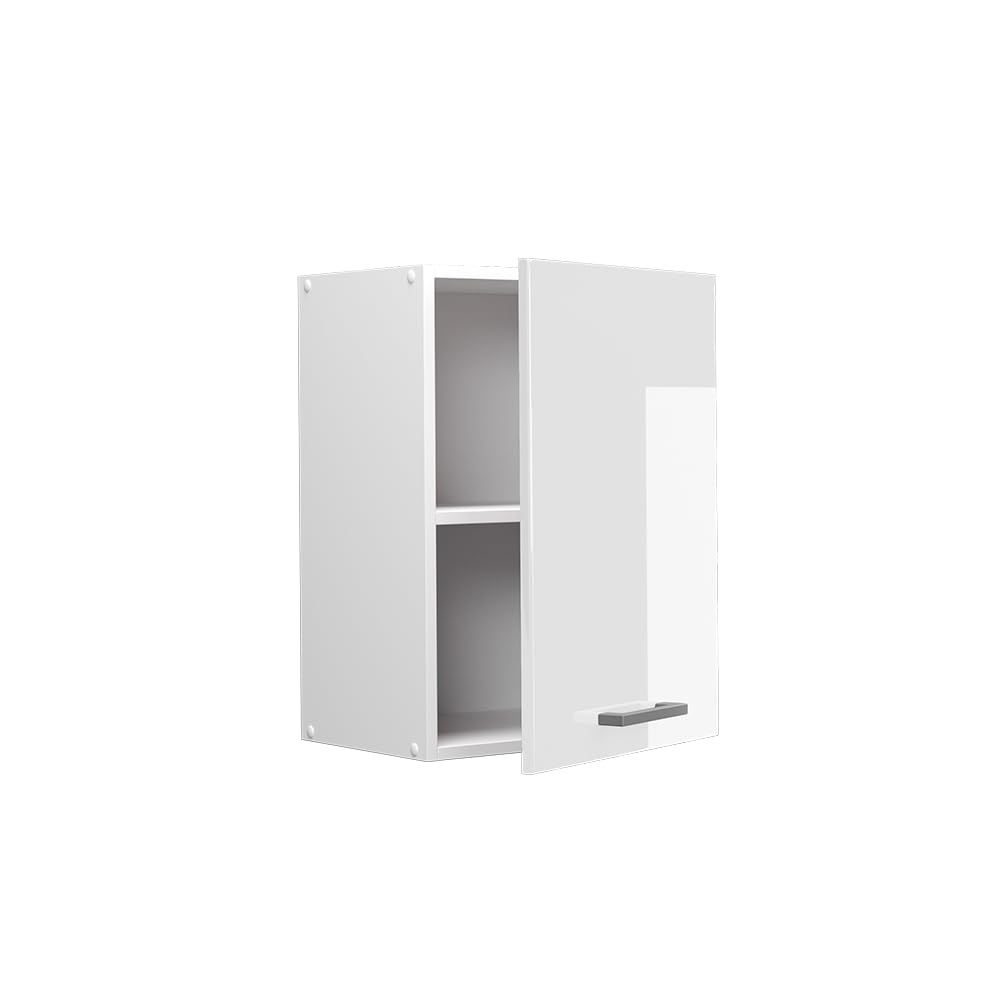 Vicco Armoire Suspendue R-Line, Blanc Haute Brillance, 45cm avec Porte, pour Montage Mural pour Le Rangement des ustensiles ménagers