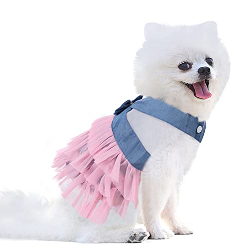 AOFITEE Tutu Dog Dress Pet Puppy Bowknot Princess Skirt, Spring Summer Denim Dog Vest Shirts Sundress, Sweet Wedding Party Dresses Pet Clothes Apparel for Small Dogs and Cats